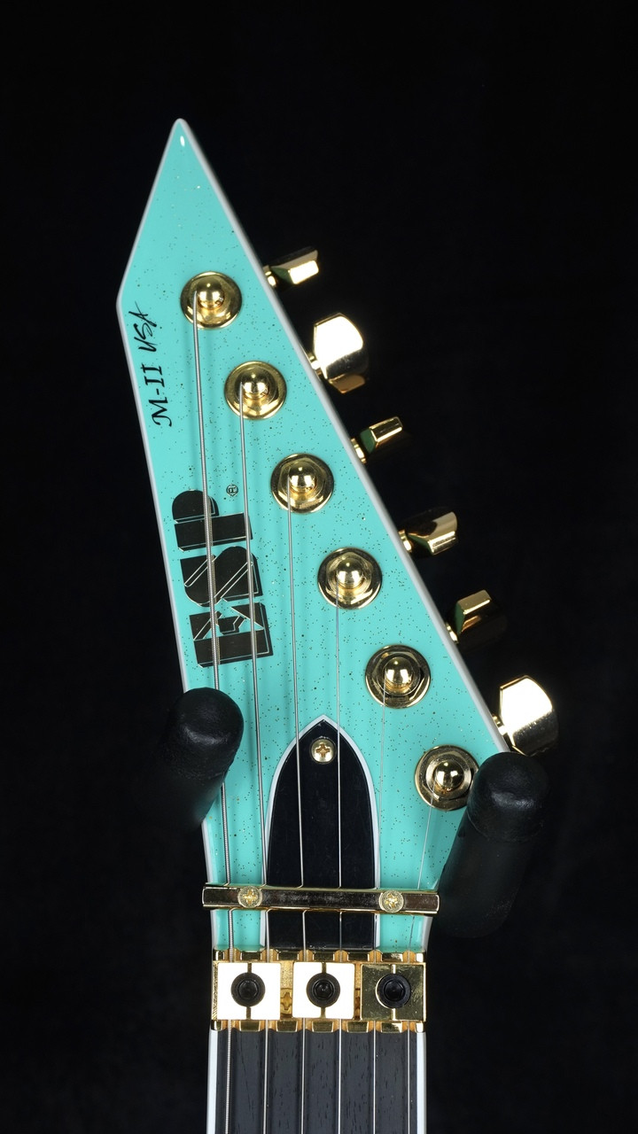 ESP USA M-II NTB FR - Midori Gold Sparkle with Plain Maple Top - Headstock