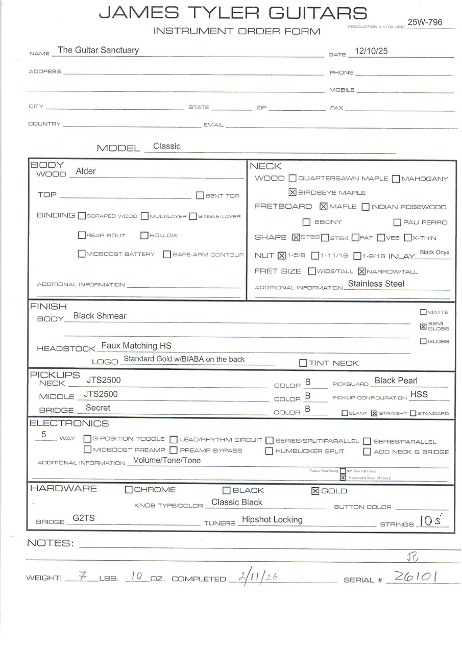 James Tyler Classic in Black Shmear