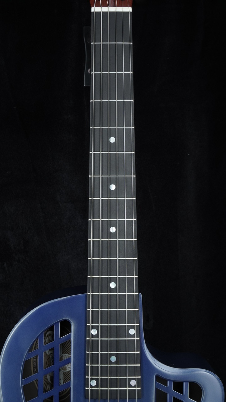 Preowned National ResoRocket Steel Satin Navy Blue w/ Lollar P90 - Fretboard