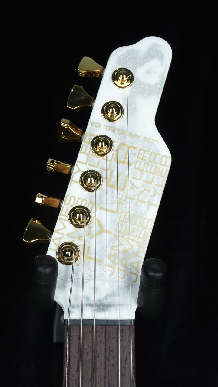 James Tyler Custom Tylerbastar Dann Huff HD-X Spec Hardtail - White Shmear Headstock Front
