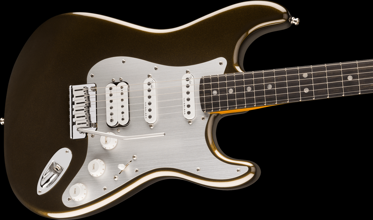 Fender American Ultra II Stratocaster® HSS with Ebony Fingerboard in Texas Tea - Angle