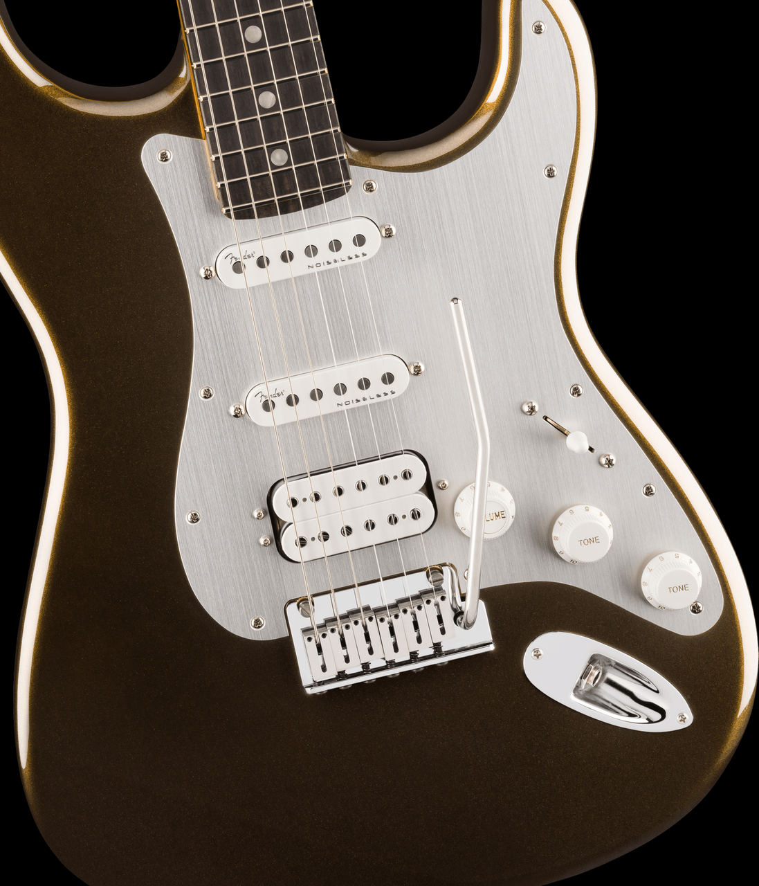 Fender American Ultra II Stratocaster® HSS with Ebony Fingerboard in Texas Tea -Angle 2
