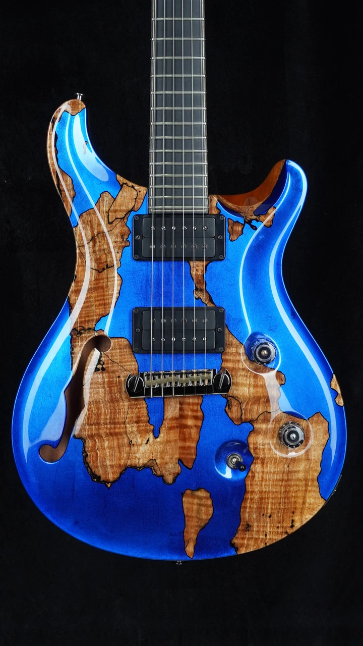 PRS Private Stock #11925 Custom 24 Semi-Hollow Hardtail - Spalt Maple with Blue Foil Accents Front Close