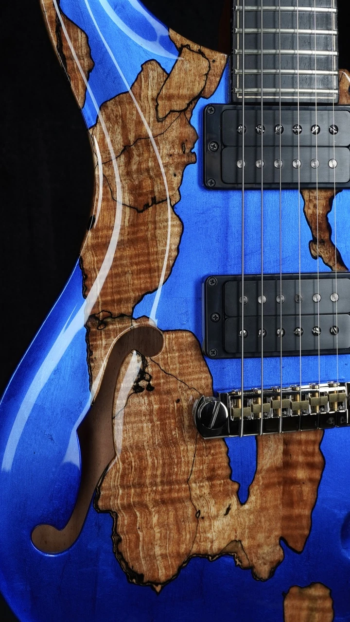 PRS Private Stock #11925 Custom 24 Semi-Hollow Hardtail - Spalt Maple with Blue Foil Accents Left Side Spalt