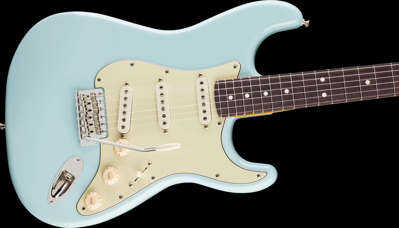 Fender  Limited Edition American Professional Classic Stratocaster® featuring the Fender® Silent System™ with Rosewood Fingerboard in Daphne Blue - Side Shot