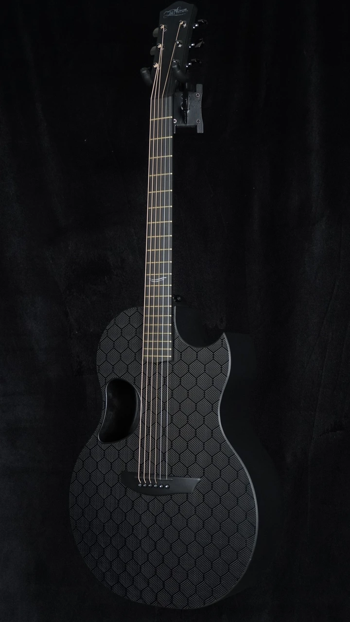 Preowned McPherson Sable Carbon Fiber Acoustic Guitar - Honeycomb Weave / Black Hardware - Angle Whole
