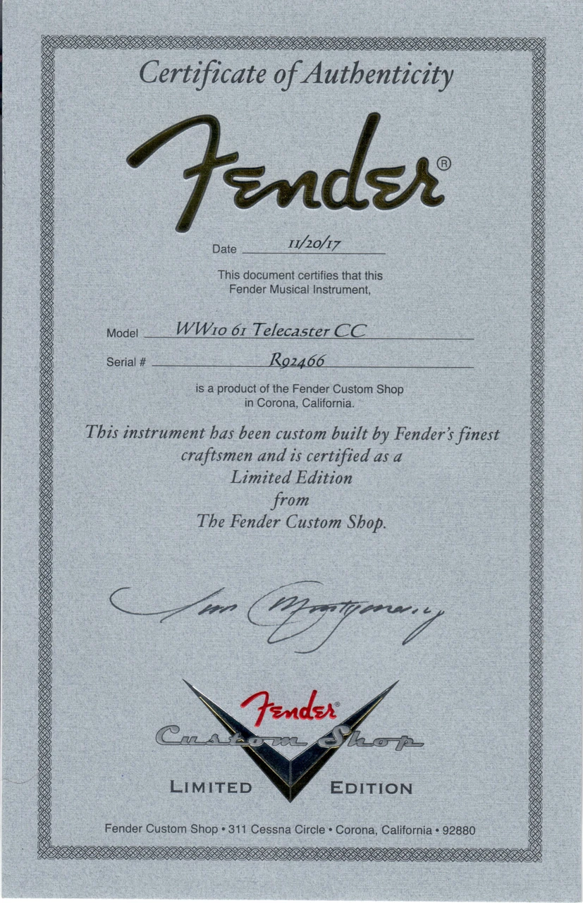 Preowned 2017 Fender Custom Shop WW10 '61 Telecaster - Butterscotch Blonde - Certificate of Authenticity