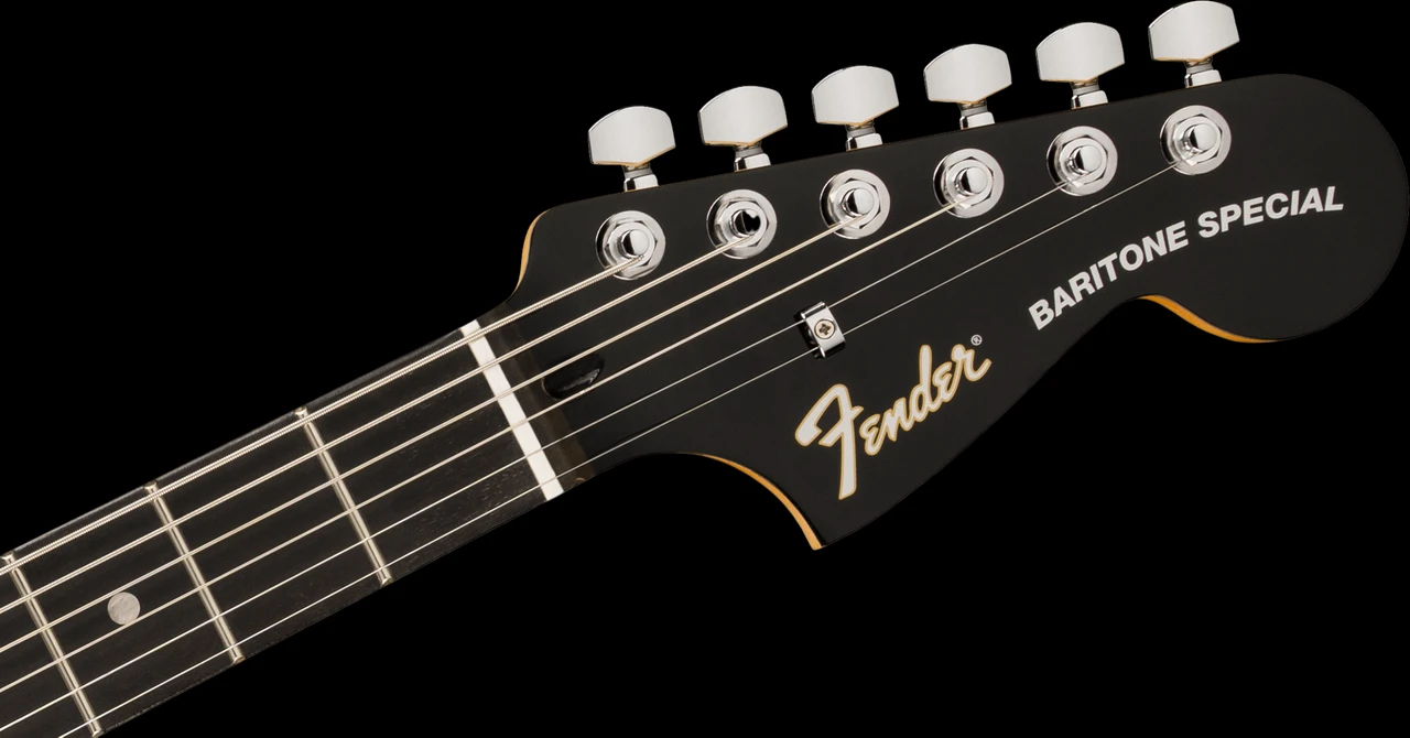 Fender  Limited Edition Player Fusion Jaguar® Baritone with Ebony Fingerboard in Silverburst - Front of the Headstock