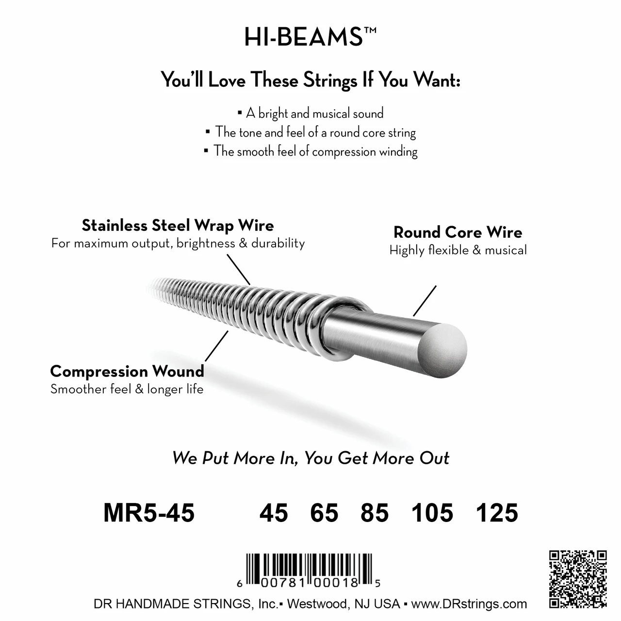 DR Strings HI-BEAMS Stainless Steel 5-String Bass Strings - Medium (45-125) - Construction