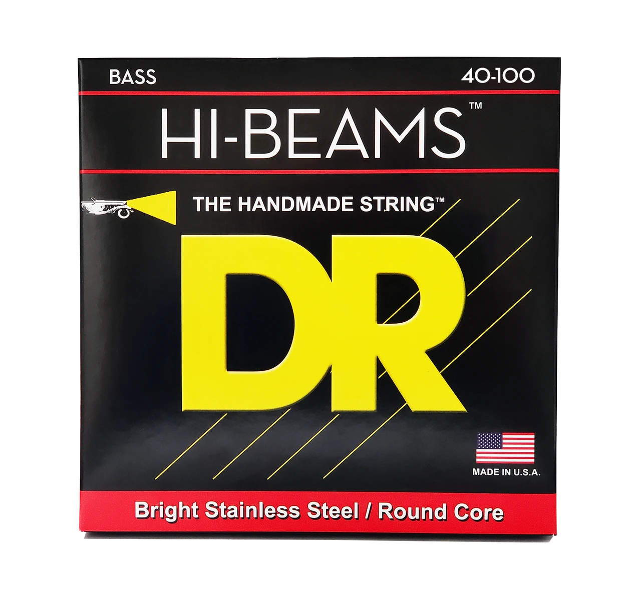 DR Strings HI-BEAMS Stainless Steel 4-String Bass Strings - Light (40-100) - Front of the Package