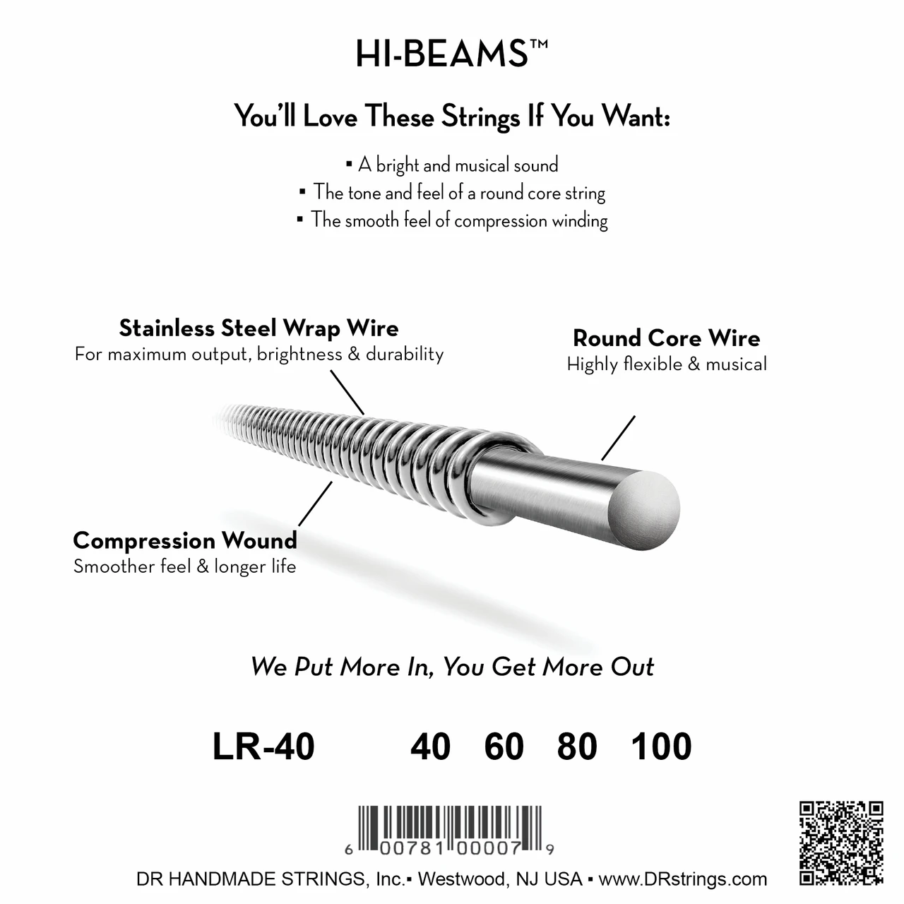 DR Strings HI-BEAMS Stainless Steel 4-String Bass Strings - Light (40-100) - Construction