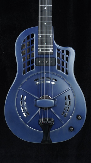 Preowned National ResoRocket Steel Satin Navy Blue w/ Lollar P90 - Close