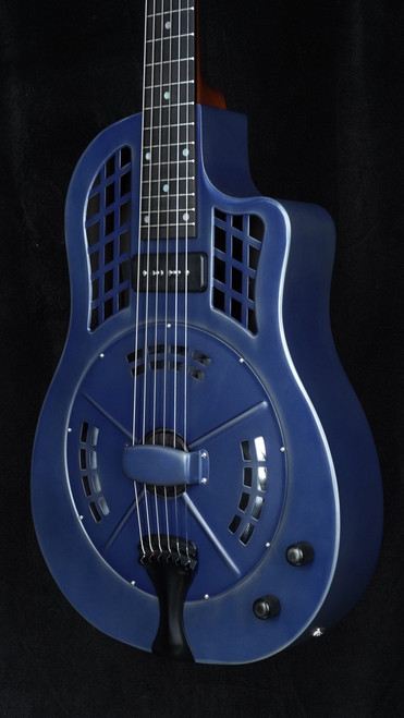 Preowned National ResoRocket Steel Satin Navy Blue w/ Lollar P90 - Angle