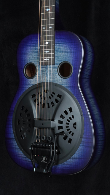 Beard Legacy E-Model Squareneck Resonator - Custom Blue Denim / Purple Burst Quarter Close