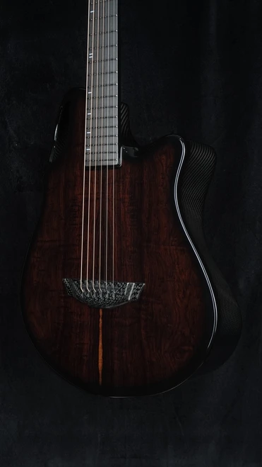 Preowned Emerald Guitars X10 HyVibe Smart Guitar - Cocobolo Veneer Top Angle Close