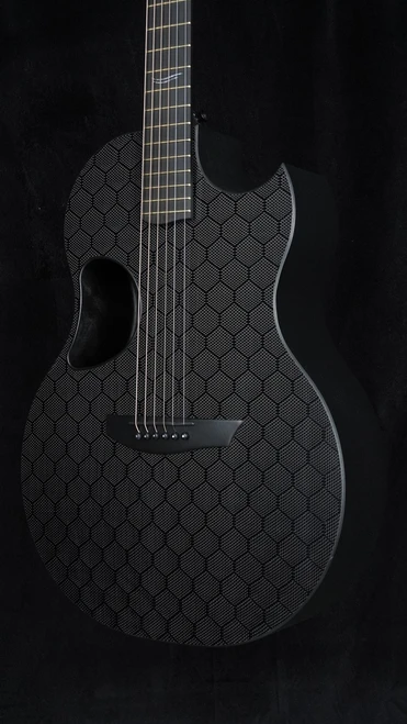 Preowned McPherson Sable Carbon Fiber Acoustic Guitar - Honeycomb Weave / Black Hardware - Angle Close