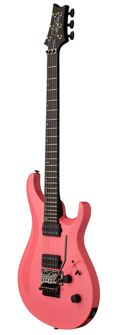 PRS Tekton "Floyd" in Hot Pink (black satin neck) - Front Whole Angle
