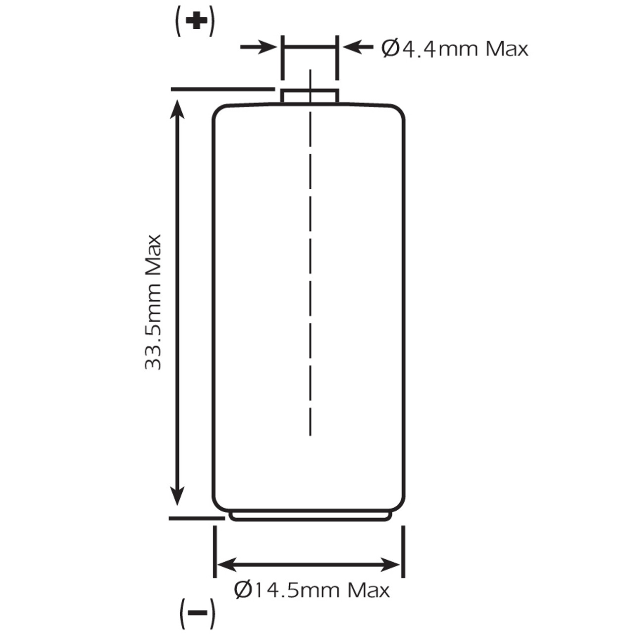 ER14335 Lithium Thionyl Chloride (Li-SOCI2) Battery Dimensions