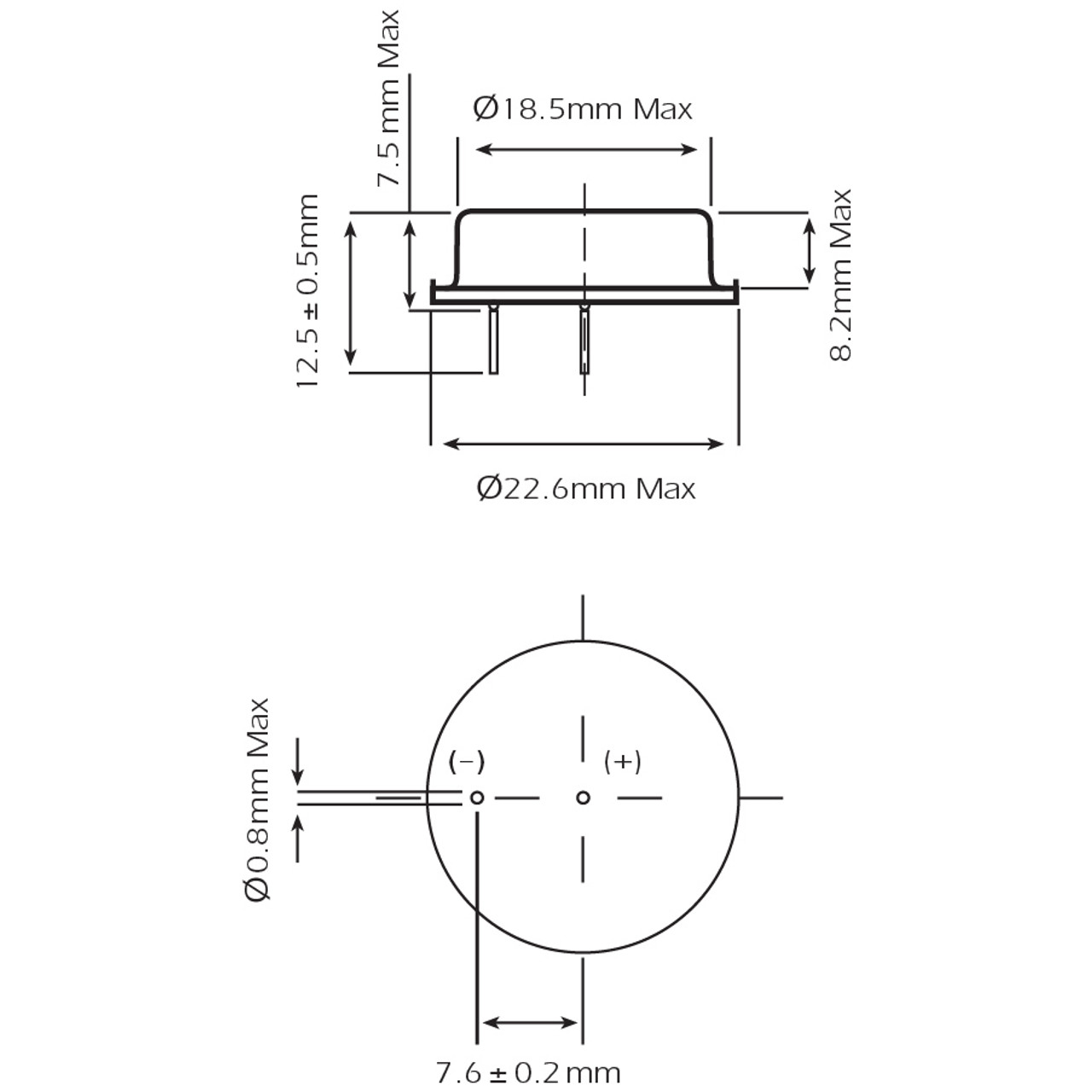 ER22G68 Lithium Thionyl Chloride (Li-SOCI2) Battery Dimensions