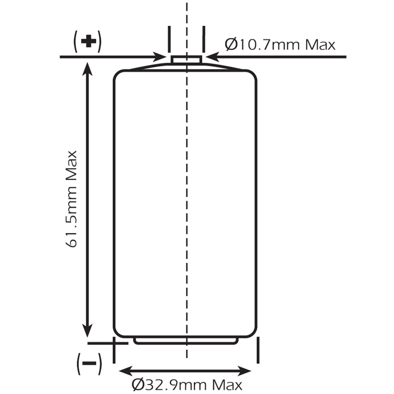 ER34615HD Lithium Thionyl Chloride (Li-SOCI2) Battery Dimensions