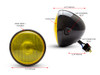 7.7" Gloss Black Universal Metal Classic Yellow Lens Headlight