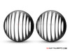 Prison Bar Design 7" Black + Contrast Cut CNC Aluminum Headlight Guard Covers - Pair