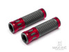Oval Cut Red Anodized CNC Machined Aluminum / Rubber Hand Grips - 7/8" (22mm)