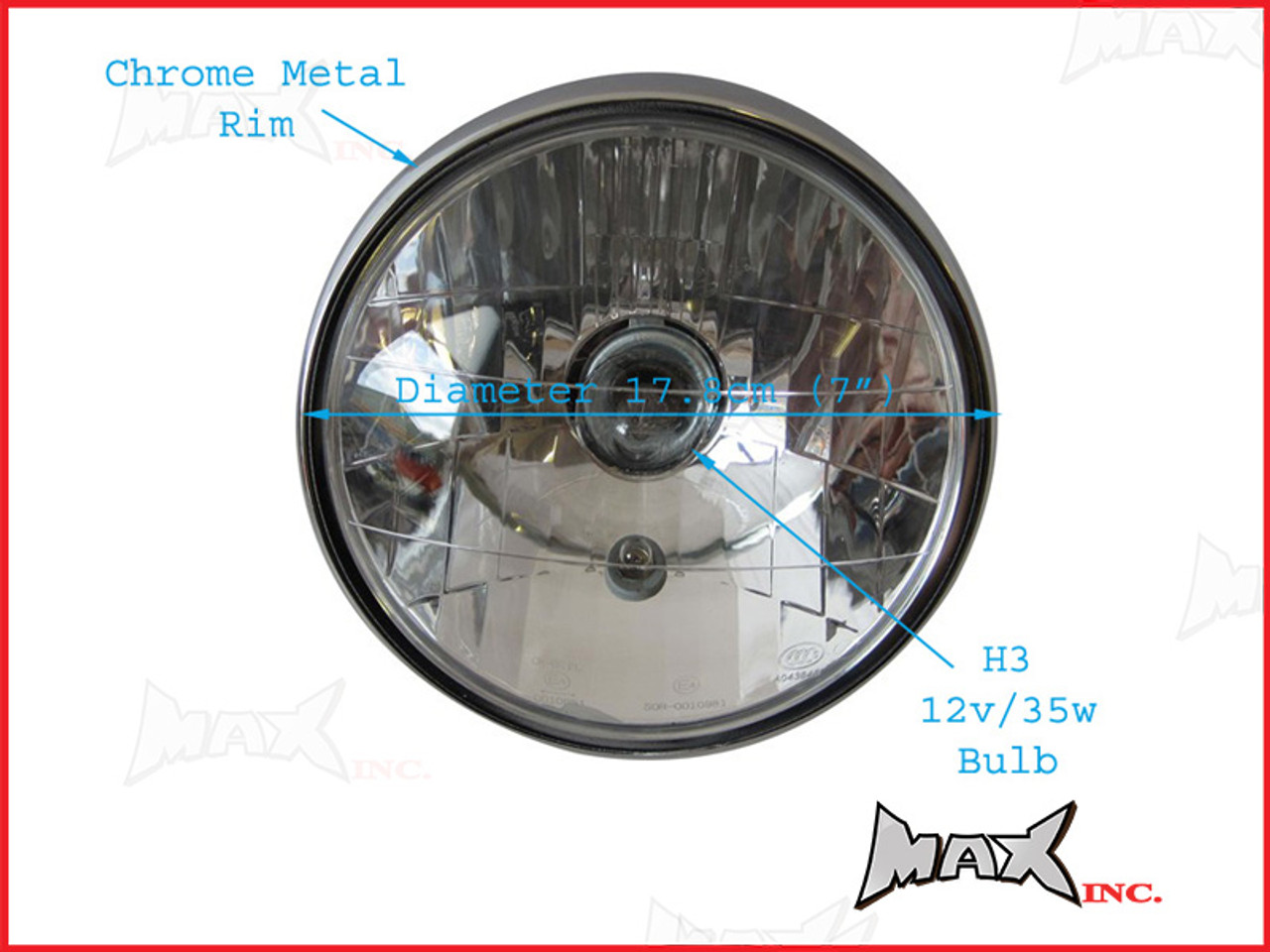 Universal Black / Chrome Metal Headlight - 12v / 35w