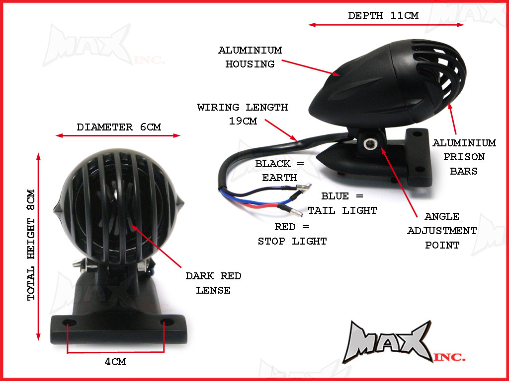 Black Vintage Style Prison Bar Stop / Tail Light - Bulb Type
