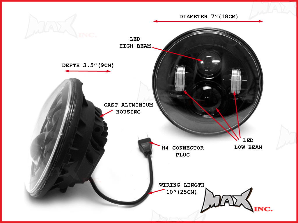 7 INCH High Quality Projector LED Headlight - Fits Harley Davidson & Jeep