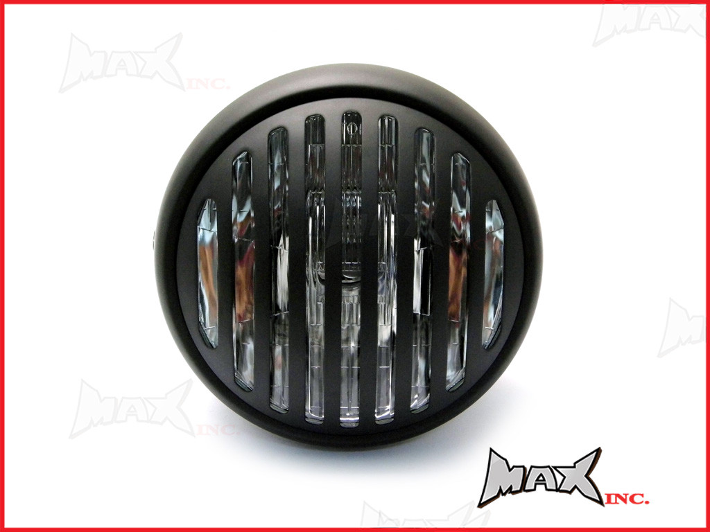 6.75 INCH Matte Black Prison Bar Grill Metal Headlight - H4 / 55w Halogen Bulb