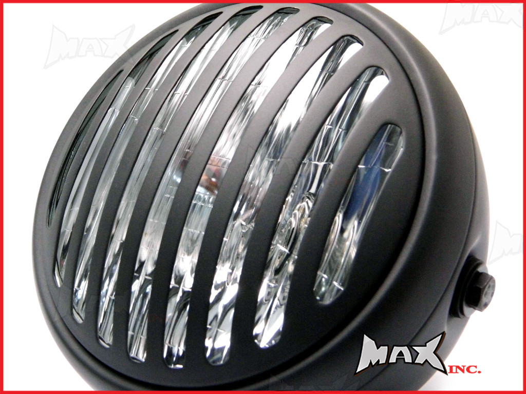 6.75 INCH Matte Black Prison Bar Grill Metal Headlight - H4 / 55w Halogen Bulb
