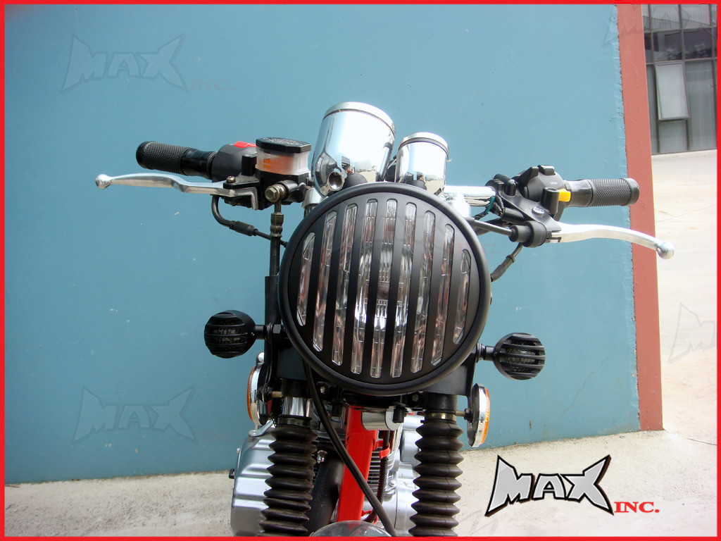 6.75 INCH Matte Black Prison Bar Grill Metal Headlight - H4 / 55w Halogen Bulb