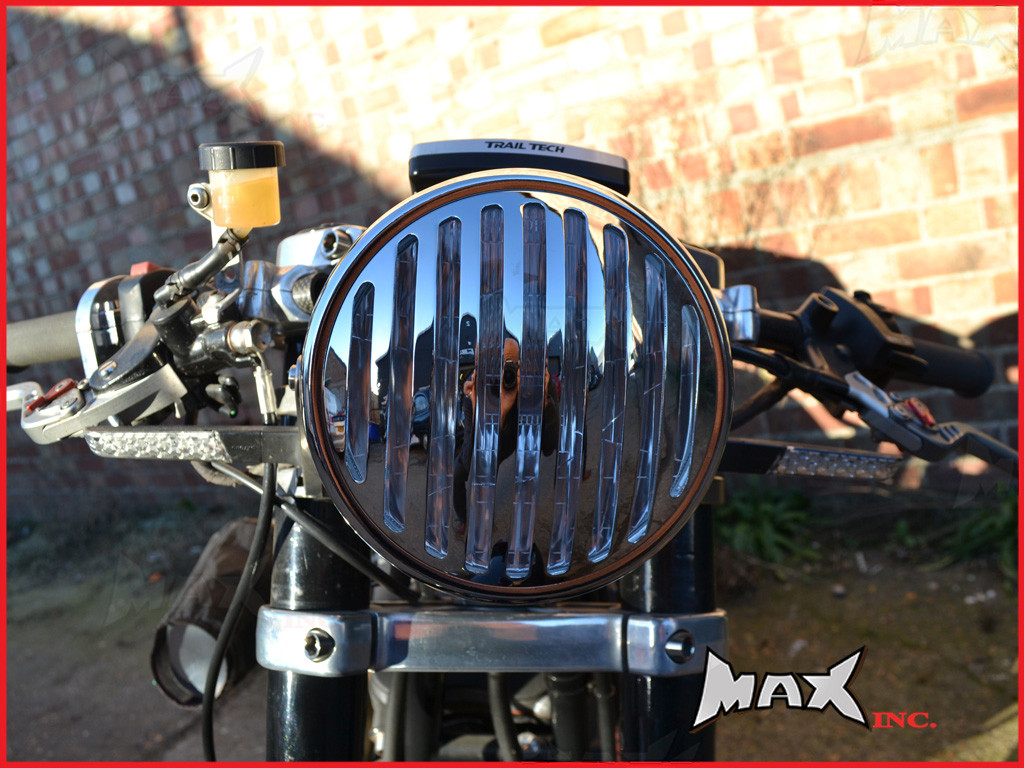 6.75 INCH Chrome Prison Bar Grill Metal Headlight - H4 / 55w Halogen Bulb