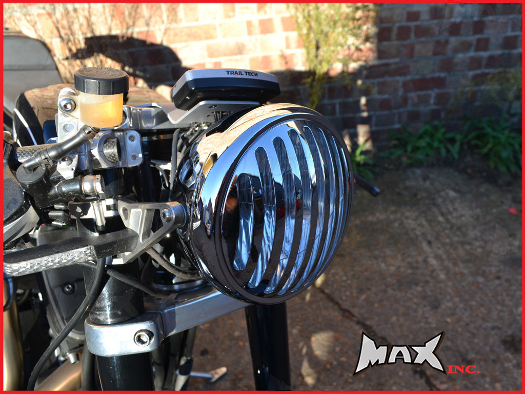 6.75 INCH Chrome Prison Bar Grill Metal Headlight - H4 / 55w Halogen Bulb