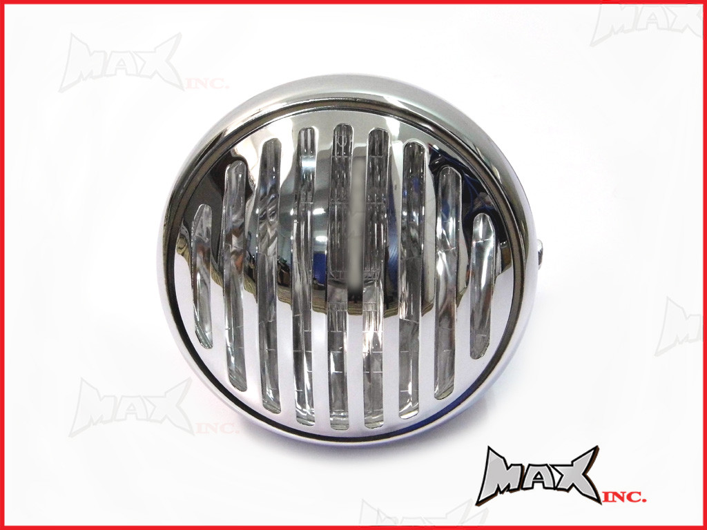 6.75 INCH Chrome Prison Bar Grill Metal Headlight - H4 / 55w Halogen Bulb