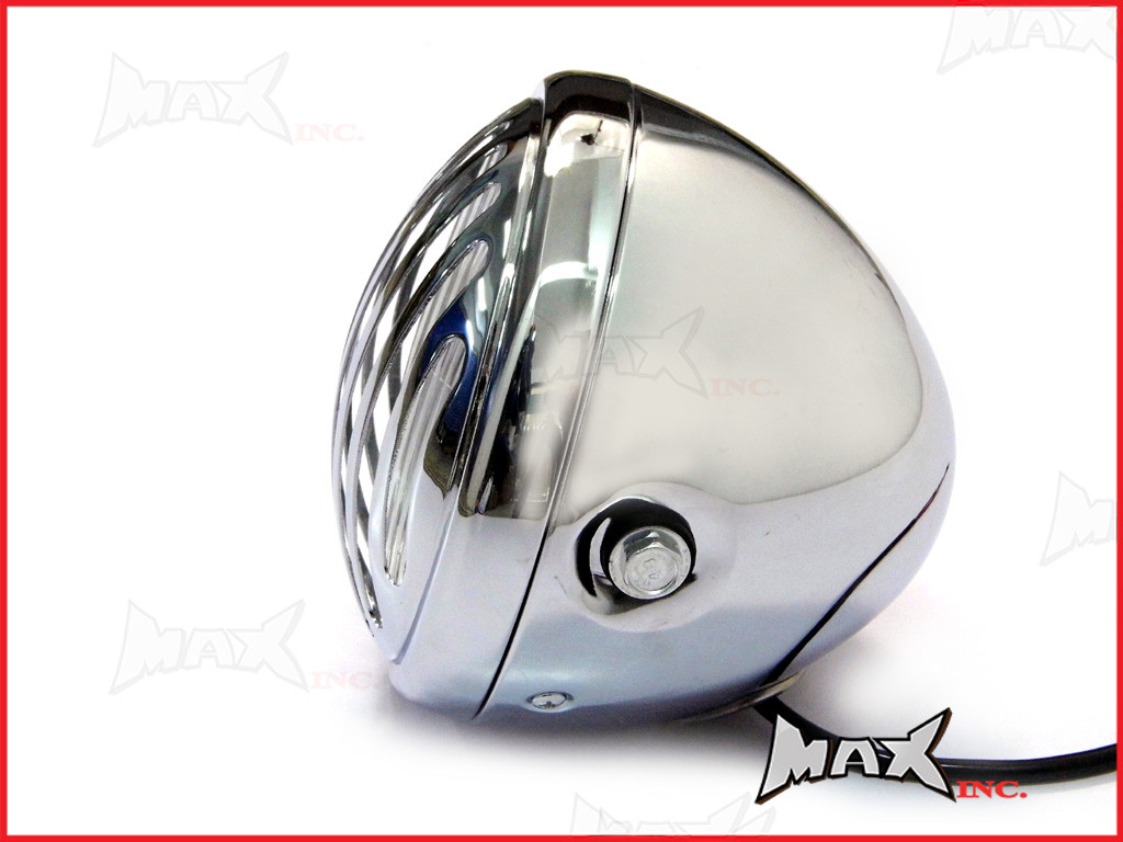 6.75 INCH Chrome Prison Bar Grill Metal Headlight - H4 / 55w Halogen Bulb