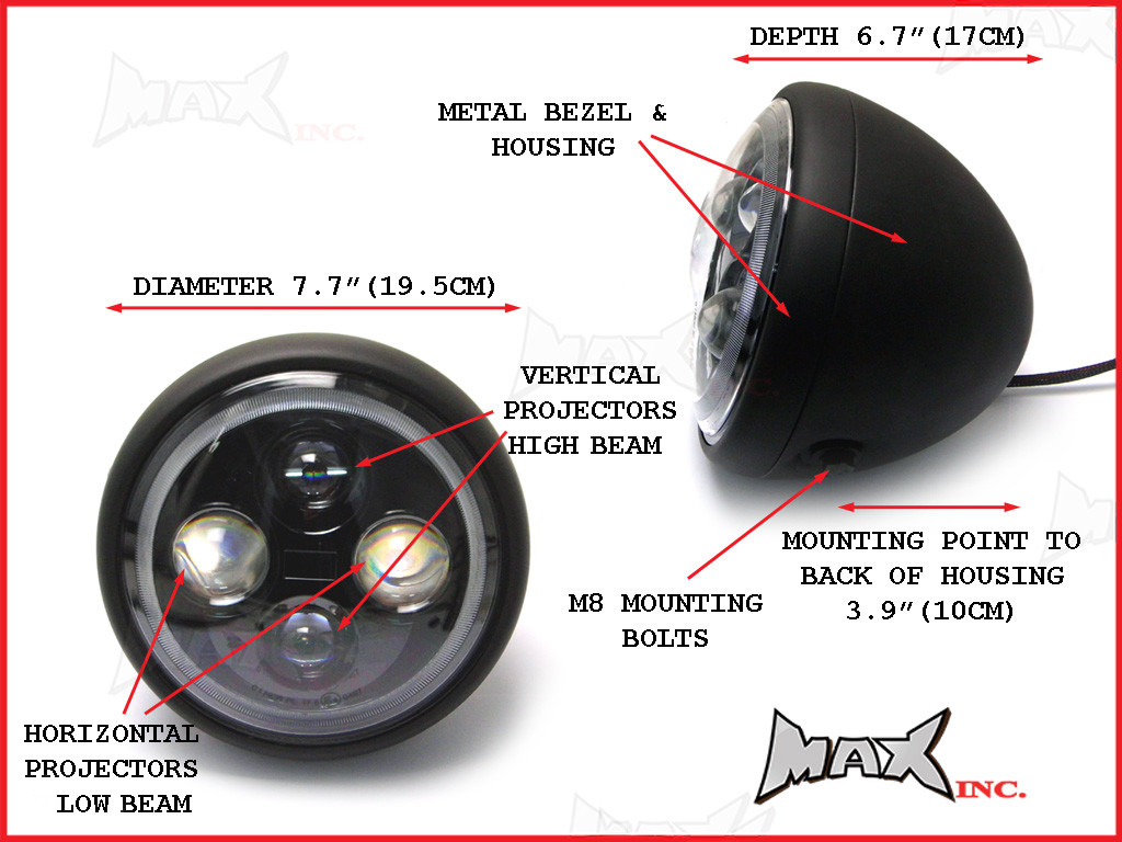 7.7 INCH High Quality Quad Projector LED Matte Black Metal Headlight