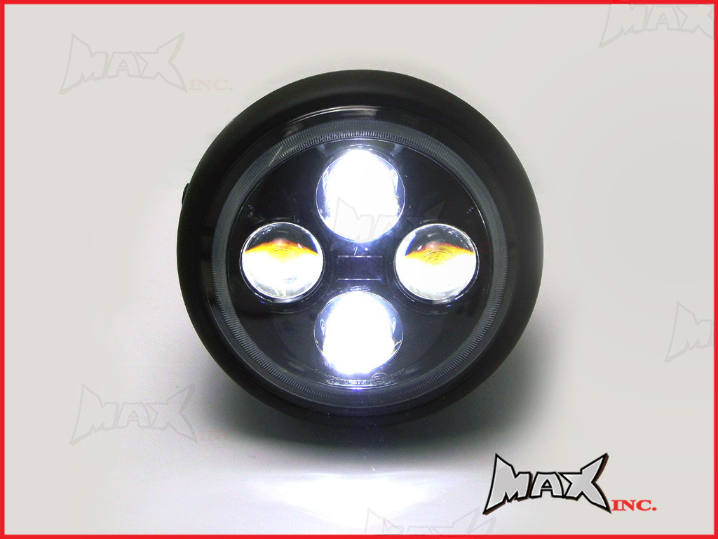 7.7 INCH High Quality Quad Projector LED Matte Black Metal Headlight + Red Halo