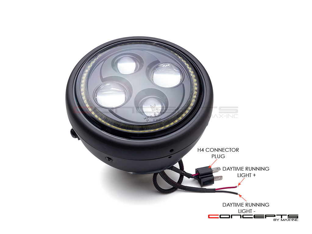 7.7 INCH High Quality Quad Projector LED Matte Black Metal Headlight + White Halo