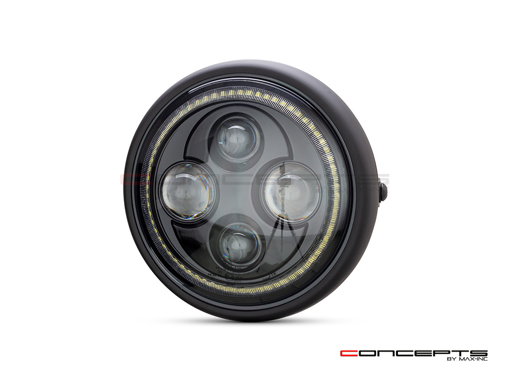 7.7 INCH High Quality Quad Projector LED Matte Black Metal Headlight + White Halo