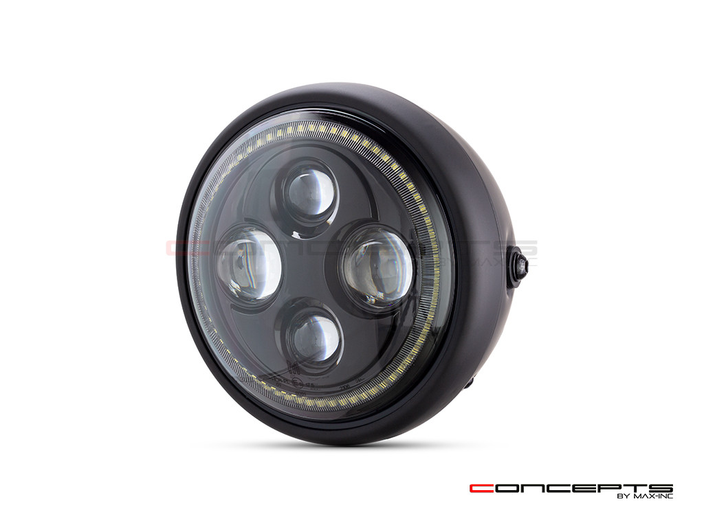 7.7 INCH High Quality Quad Projector LED Matte Black Metal Headlight + White Halo