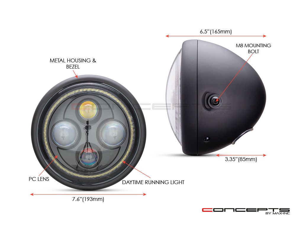 7.7 INCH High Quality Quad Projector LED Matte Black Metal Headlight + White Halo