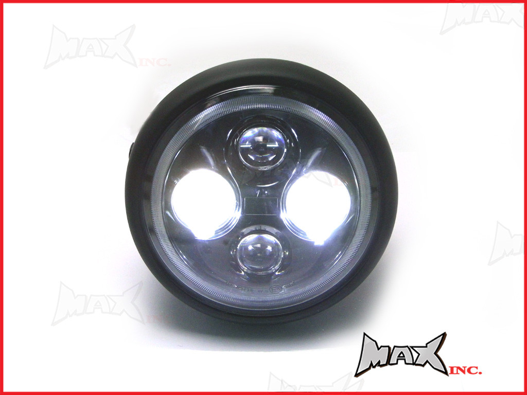 7.7 INCH High Quality Quad Projector LED Matte Black Metal Headlight + Blue Halo