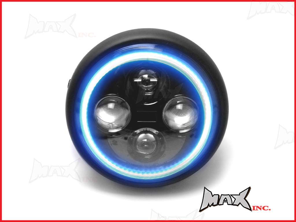 7.7 INCH High Quality Quad Projector LED Matte Black Metal Headlight + Blue Halo