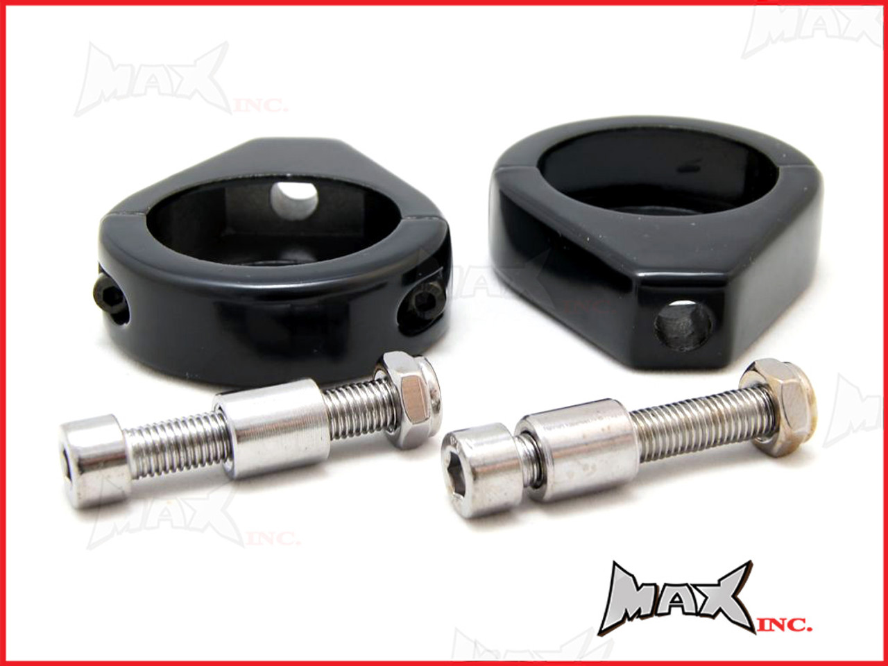 Harley Davidson Fork Mount Turn Signal Relocation Black Brackets - 49mm