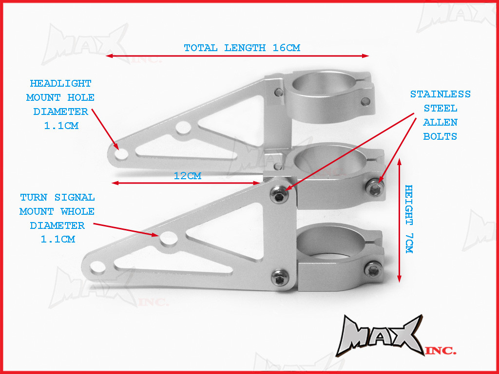 MAX High Quality CNC Machined Silver Headlight Brackets - 48/49mm Diameter