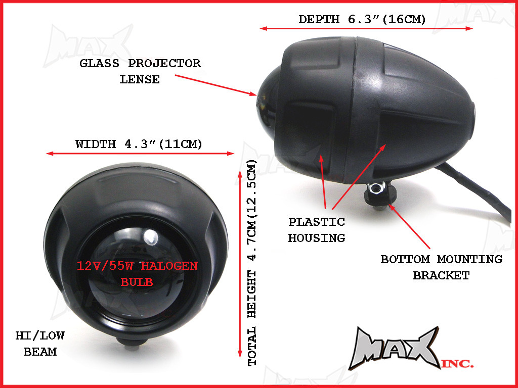 Black Universal Hi / Low Projector Custom Headlight - 55w Halogen Bulb