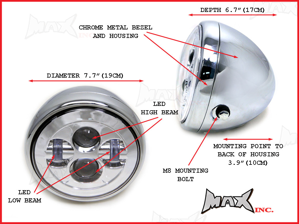 7.7 INCH High Quality Projector LED Chrome Metal Headlight