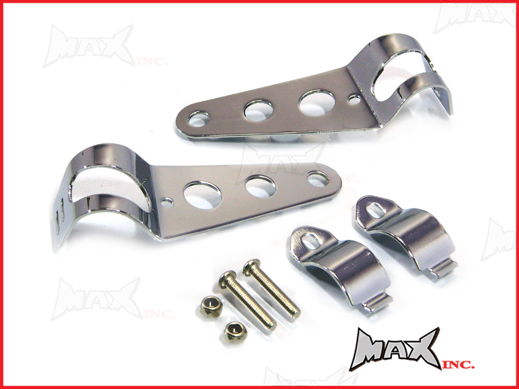 Chrome Adjustable Universal Headlight Brackets - Fits 32mm-40mm
